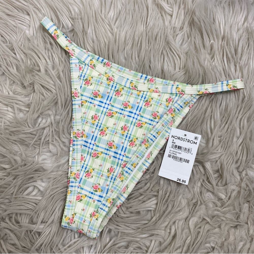 NWT Pacsun Swim Floral Plaid String Bikini Bottom Size S